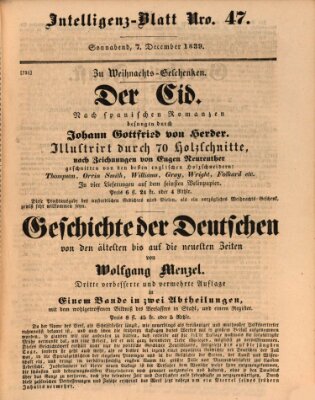 Morgenblatt für gebildete Leser (Morgenblatt für gebildete Stände) Samstag 7. Dezember 1839