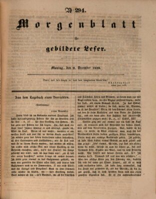 Morgenblatt für gebildete Leser (Morgenblatt für gebildete Stände) Montag 9. Dezember 1839