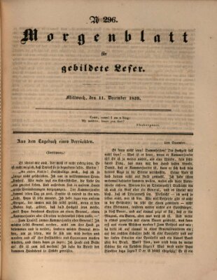 Morgenblatt für gebildete Leser (Morgenblatt für gebildete Stände) Mittwoch 11. Dezember 1839