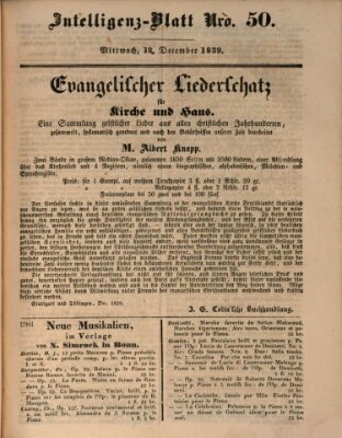 Morgenblatt für gebildete Leser (Morgenblatt für gebildete Stände) Mittwoch 18. Dezember 1839