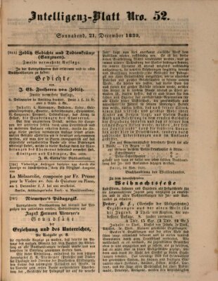 Morgenblatt für gebildete Leser (Morgenblatt für gebildete Stände) Samstag 21. Dezember 1839