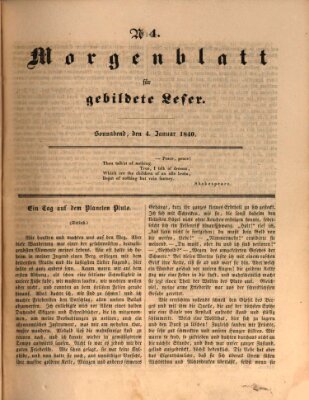 Morgenblatt für gebildete Leser (Morgenblatt für gebildete Stände) Samstag 4. Januar 1840