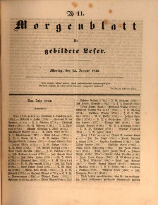 Morgenblatt für gebildete Leser (Morgenblatt für gebildete Stände) Montag 13. Januar 1840