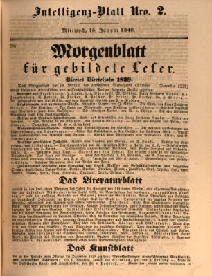 Morgenblatt für gebildete Leser (Morgenblatt für gebildete Stände) Mittwoch 15. Januar 1840