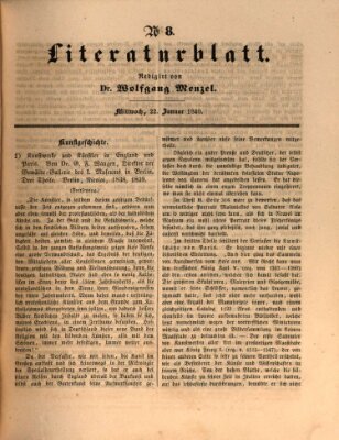 Morgenblatt für gebildete Leser (Morgenblatt für gebildete Stände) Mittwoch 22. Januar 1840