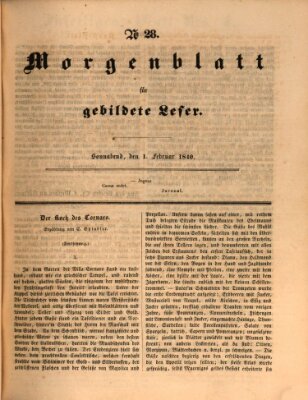 Morgenblatt für gebildete Leser (Morgenblatt für gebildete Stände) Samstag 1. Februar 1840