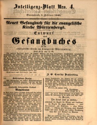 Morgenblatt für gebildete Leser (Morgenblatt für gebildete Stände) Samstag 1. Februar 1840