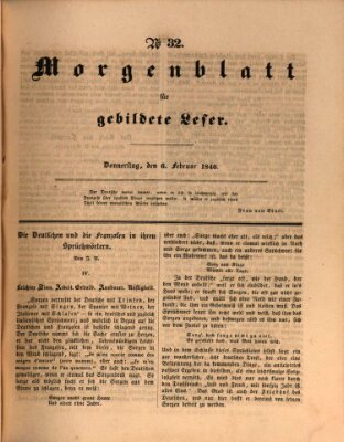 Morgenblatt für gebildete Leser (Morgenblatt für gebildete Stände) Donnerstag 6. Februar 1840