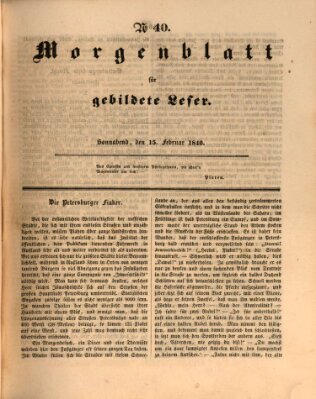 Morgenblatt für gebildete Leser (Morgenblatt für gebildete Stände) Samstag 15. Februar 1840