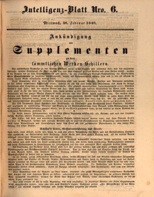 Morgenblatt für gebildete Leser (Morgenblatt für gebildete Stände) Mittwoch 26. Februar 1840