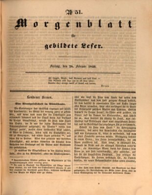 Morgenblatt für gebildete Leser (Morgenblatt für gebildete Stände) Freitag 28. Februar 1840