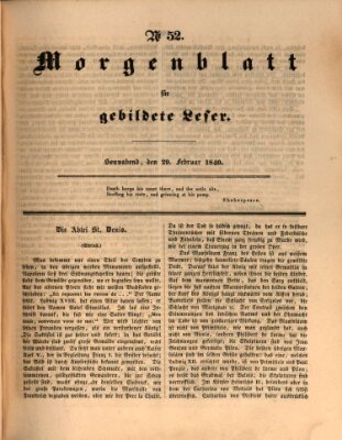 Morgenblatt für gebildete Leser (Morgenblatt für gebildete Stände) Samstag 29. Februar 1840