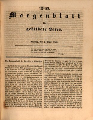 Morgenblatt für gebildete Leser (Morgenblatt für gebildete Stände) Montag 2. März 1840