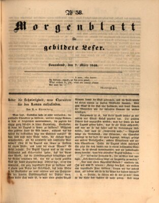 Morgenblatt für gebildete Leser (Morgenblatt für gebildete Stände) Samstag 7. März 1840