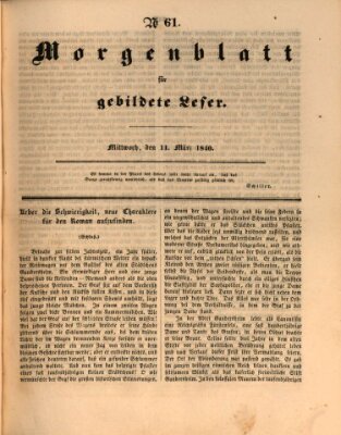 Morgenblatt für gebildete Leser (Morgenblatt für gebildete Stände) Mittwoch 11. März 1840