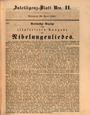 Morgenblatt für gebildete Leser (Morgenblatt für gebildete Stände) Mittwoch 22. April 1840