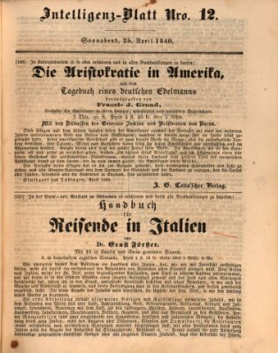 Morgenblatt für gebildete Leser (Morgenblatt für gebildete Stände) Samstag 25. April 1840