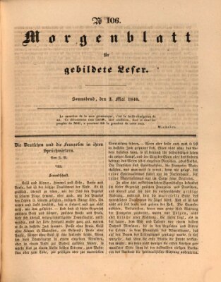 Morgenblatt für gebildete Leser (Morgenblatt für gebildete Stände) Samstag 2. Mai 1840