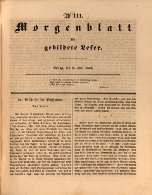 Morgenblatt für gebildete Leser (Morgenblatt für gebildete Stände) Freitag 8. Mai 1840