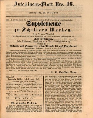 Morgenblatt für gebildete Leser (Morgenblatt für gebildete Stände) Samstag 30. Mai 1840