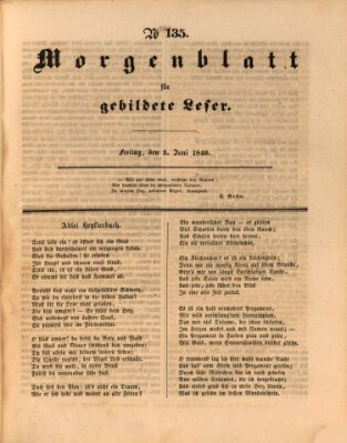 Morgenblatt für gebildete Leser (Morgenblatt für gebildete Stände) Freitag 5. Juni 1840