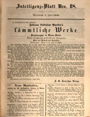 Morgenblatt für gebildete Leser (Morgenblatt für gebildete Stände) Mittwoch 1. Juli 1840