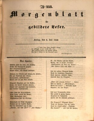 Morgenblatt für gebildete Leser (Morgenblatt für gebildete Stände) Freitag 3. Juli 1840