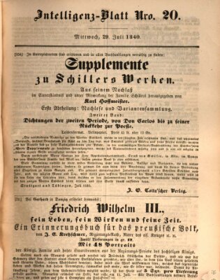 Morgenblatt für gebildete Leser (Morgenblatt für gebildete Stände) Mittwoch 29. Juli 1840