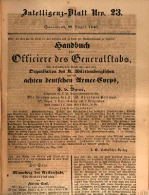 Morgenblatt für gebildete Leser (Morgenblatt für gebildete Stände) Samstag 22. August 1840