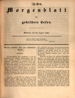 Morgenblatt für gebildete Leser (Morgenblatt für gebildete Stände) Mittwoch 26. August 1840