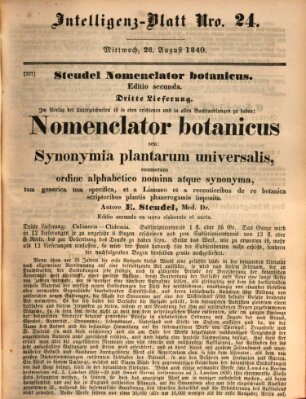 Morgenblatt für gebildete Leser (Morgenblatt für gebildete Stände) Mittwoch 26. August 1840