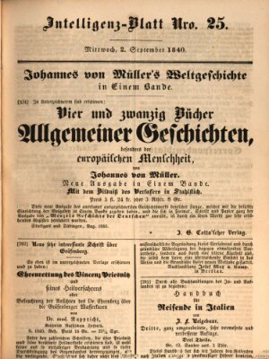 Morgenblatt für gebildete Leser (Morgenblatt für gebildete Stände) Mittwoch 2. September 1840