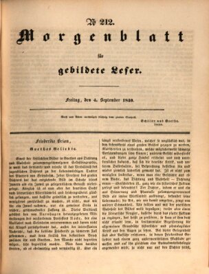 Morgenblatt für gebildete Leser (Morgenblatt für gebildete Stände) Freitag 4. September 1840