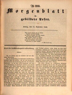 Morgenblatt für gebildete Leser (Morgenblatt für gebildete Stände) Freitag 11. September 1840