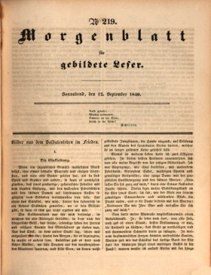 Morgenblatt für gebildete Leser (Morgenblatt für gebildete Stände) Samstag 12. September 1840