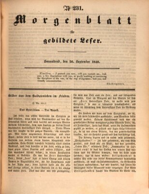 Morgenblatt für gebildete Leser (Morgenblatt für gebildete Stände) Samstag 26. September 1840