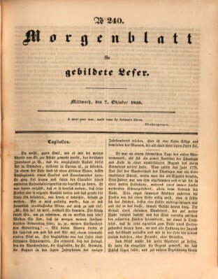 Morgenblatt für gebildete Leser (Morgenblatt für gebildete Stände) Mittwoch 7. Oktober 1840