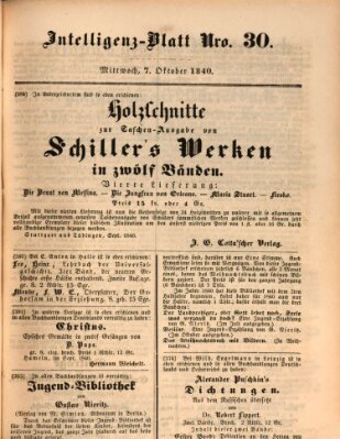 Morgenblatt für gebildete Leser (Morgenblatt für gebildete Stände) Mittwoch 7. Oktober 1840