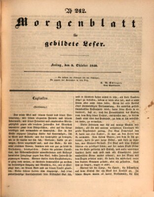 Morgenblatt für gebildete Leser (Morgenblatt für gebildete Stände) Freitag 9. Oktober 1840