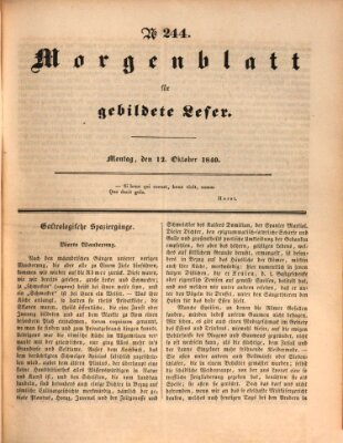 Morgenblatt für gebildete Leser (Morgenblatt für gebildete Stände) Montag 12. Oktober 1840