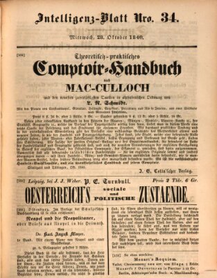 Morgenblatt für gebildete Leser (Morgenblatt für gebildete Stände) Mittwoch 28. Oktober 1840