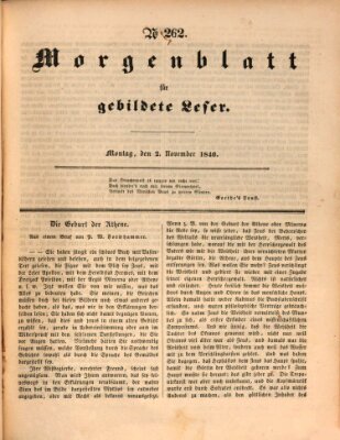 Morgenblatt für gebildete Leser (Morgenblatt für gebildete Stände) Montag 2. November 1840