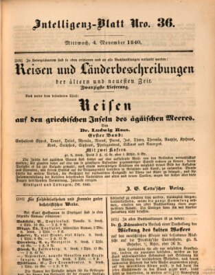 Morgenblatt für gebildete Leser (Morgenblatt für gebildete Stände) Mittwoch 4. November 1840