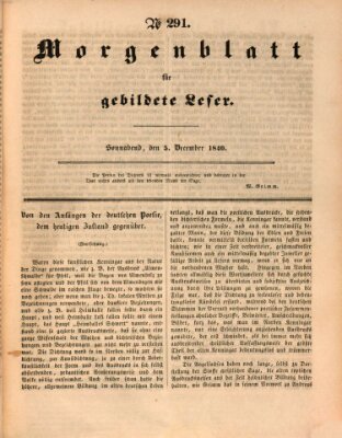 Morgenblatt für gebildete Leser (Morgenblatt für gebildete Stände) Samstag 5. Dezember 1840