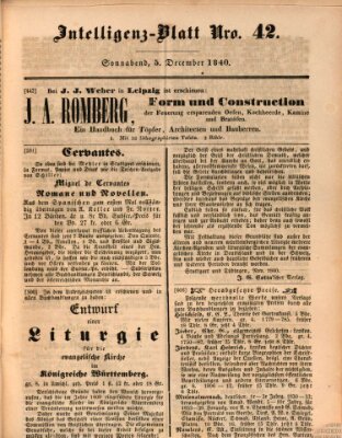 Morgenblatt für gebildete Leser (Morgenblatt für gebildete Stände) Samstag 5. Dezember 1840