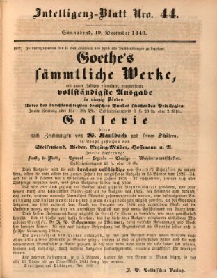 Morgenblatt für gebildete Leser (Morgenblatt für gebildete Stände) Samstag 19. Dezember 1840