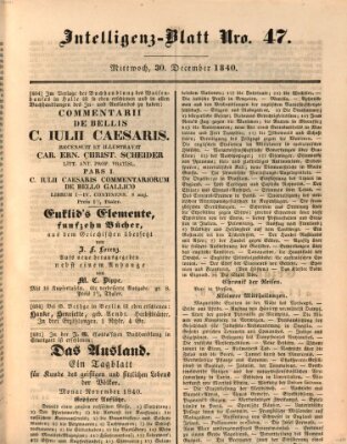 Morgenblatt für gebildete Leser (Morgenblatt für gebildete Stände) Mittwoch 30. Dezember 1840