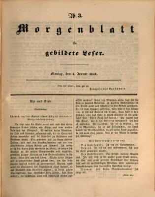 Morgenblatt für gebildete Leser (Morgenblatt für gebildete Stände) Montag 4. Januar 1841