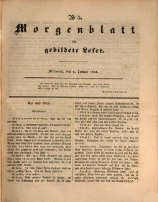 Morgenblatt für gebildete Leser (Morgenblatt für gebildete Stände) Mittwoch 6. Januar 1841