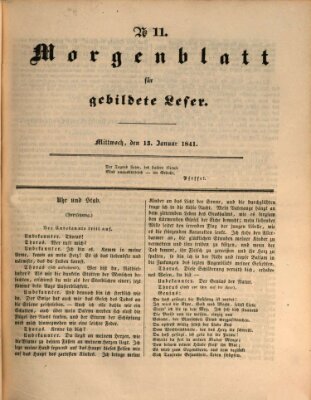 Morgenblatt für gebildete Leser (Morgenblatt für gebildete Stände) Mittwoch 13. Januar 1841